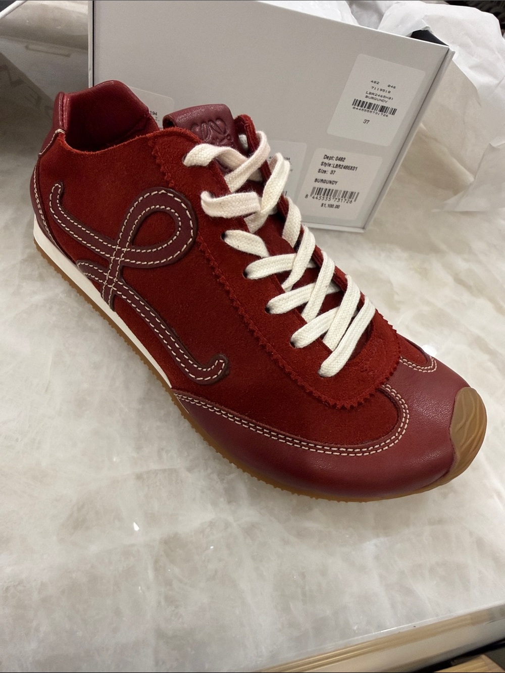 New Loewe Ballet Runner 2.0 Leather Low-Top Sneakers - Burgundy Red and White - Picture 1 of 9